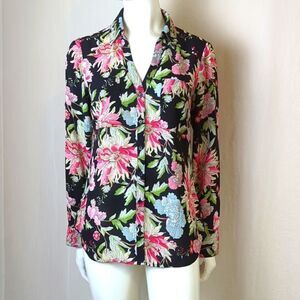 Express Black Print Slim Fit Blouse Size Medium